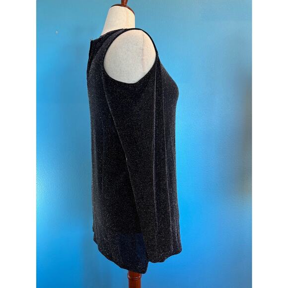 Boston Proper Black with Metallic Thread Open Cold Shoulder A-Line Top XL - Picture 4 of 9